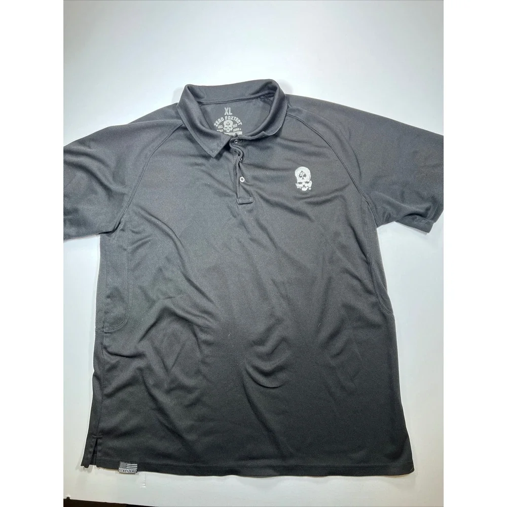 Zero Foxtrot Polo Shirt Men XL Black Skull Spade Logo Performance Tactical Short